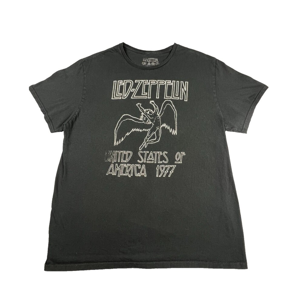 Led Zeppelin 1977 United States of America Graphic Tee Black Size XL VTG Style
